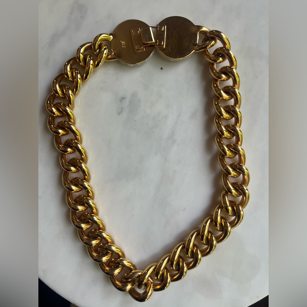 Lele Sadoughi 14K Gold Plated Curb Chain Necklace Collar Choker Cuban Chain EUC - Picture 6 of 16